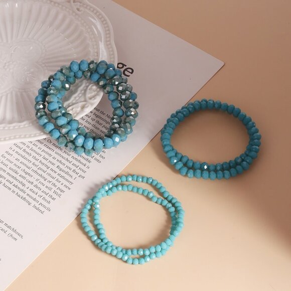 Classy Shiny Turquoise Tone Beaded Stacked Bracelet Set - Picture 1 of 11
